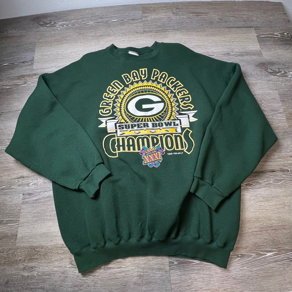 Green Bay Packers Sweatshirt 2XL Green Super Bowl XXXI Vintage 1996 Tultex